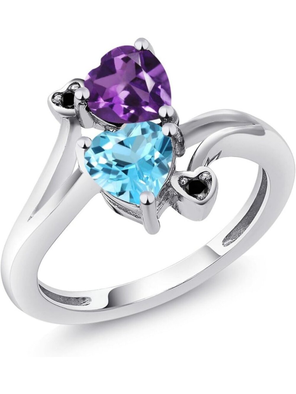Stunning 1.63 Cttw Amethyst & Topaz Ring with Black Diamonds - Elegant Jewelry